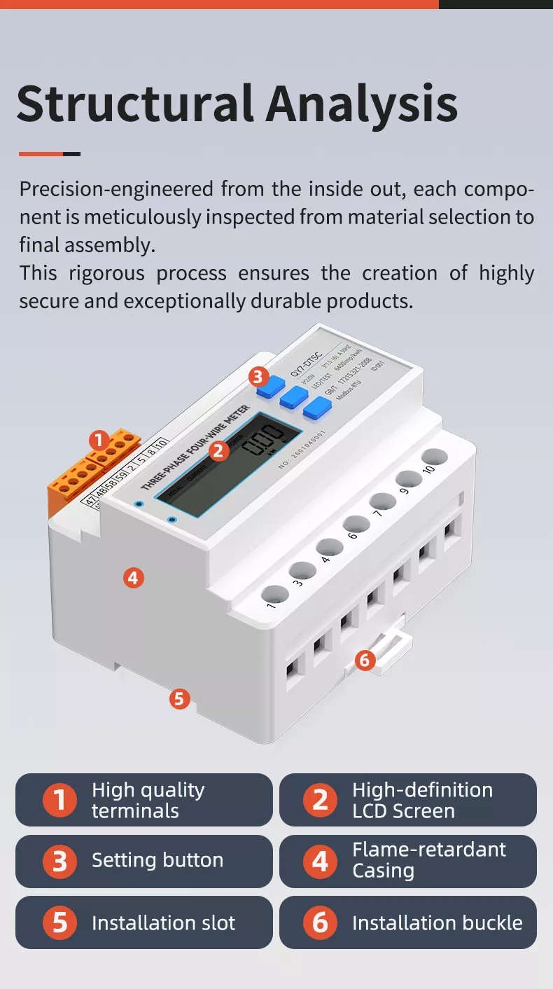 Three Phase 4p Din Rail Transformer Multifunction Meter