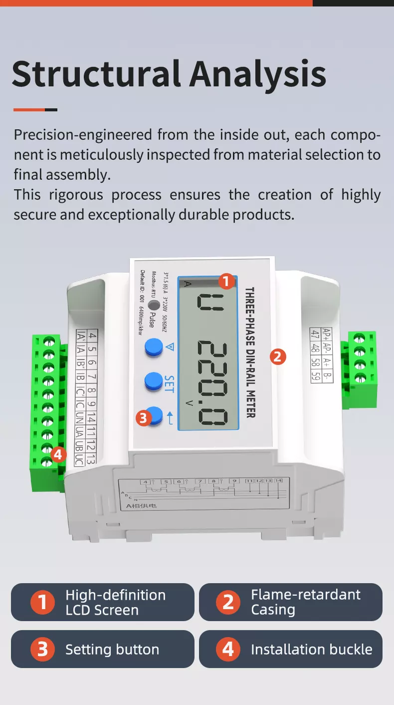 Three Phase Din Rail Power Meter