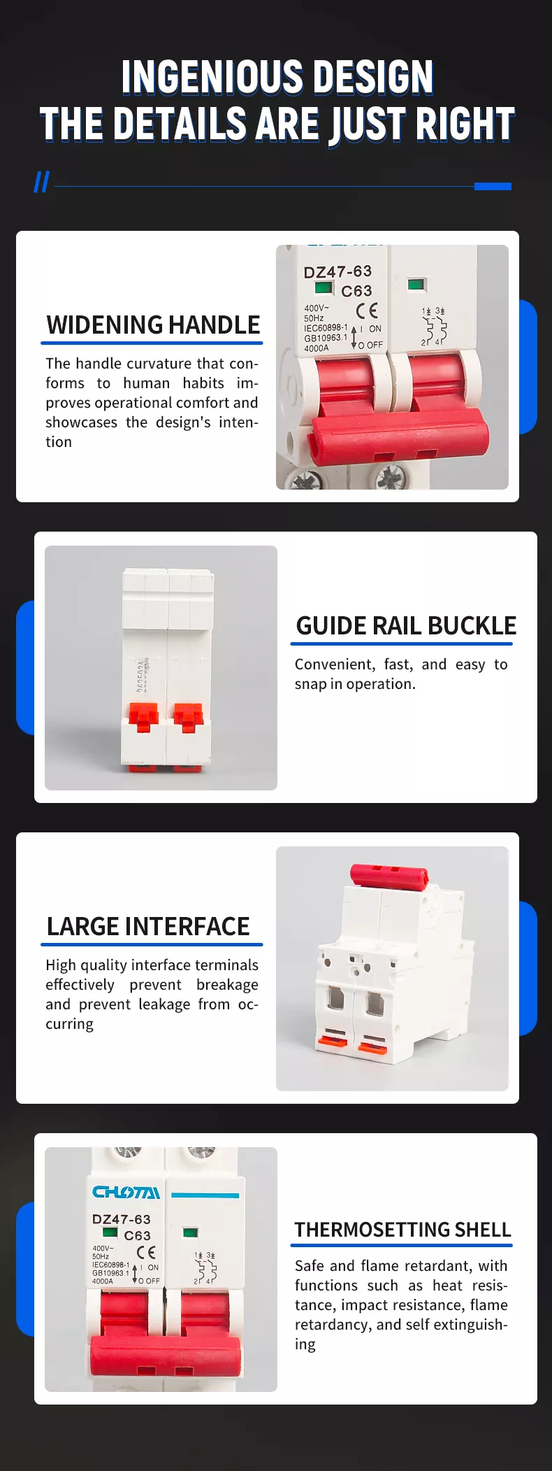 2P 63A DZ47 Miniature Circuit Breaker