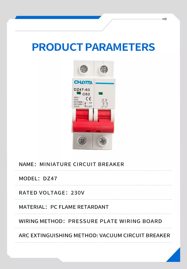 2P 63A DZ47 Miniature Circuit Breaker