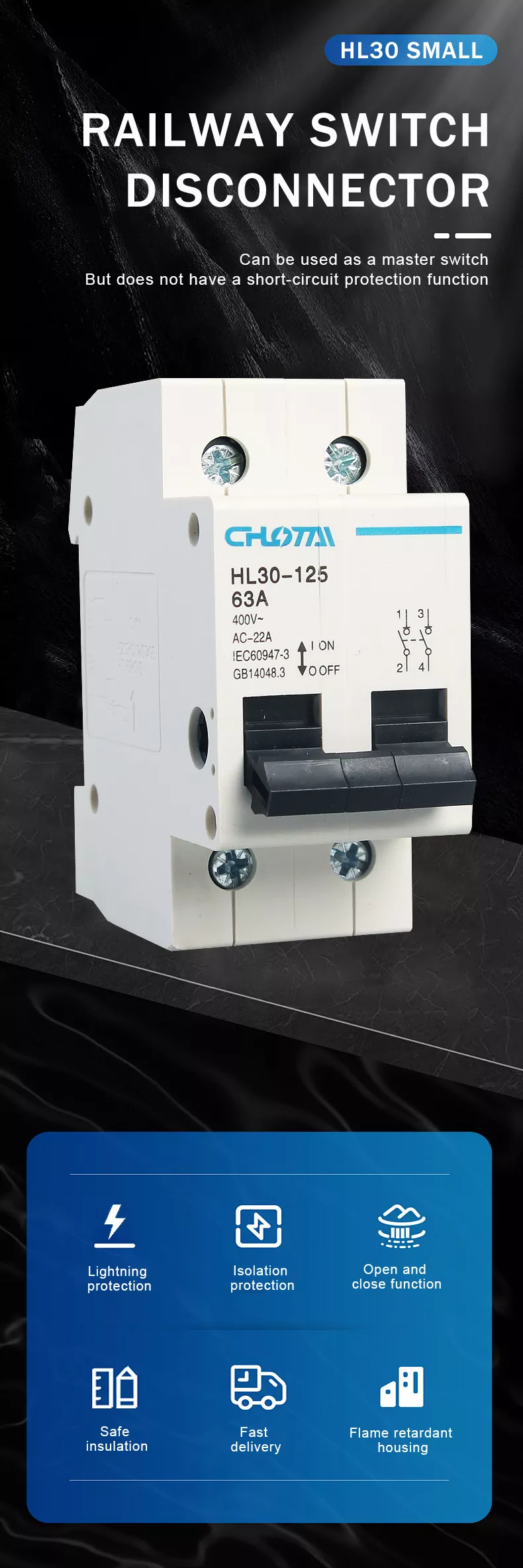 2P Pole DIN Rail Switch Disconnector