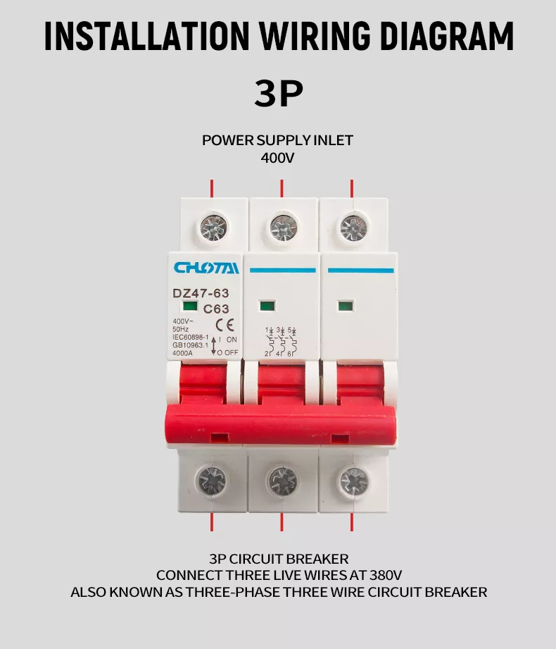 3P 63A DZ47 Miniature Circuit Breaker