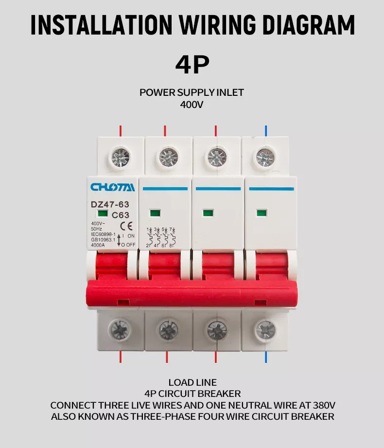 4P 63A DZ47 Miniature Circuit Breaker
