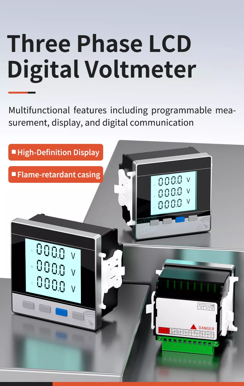 Three Phase LCD Digital Voltmeter