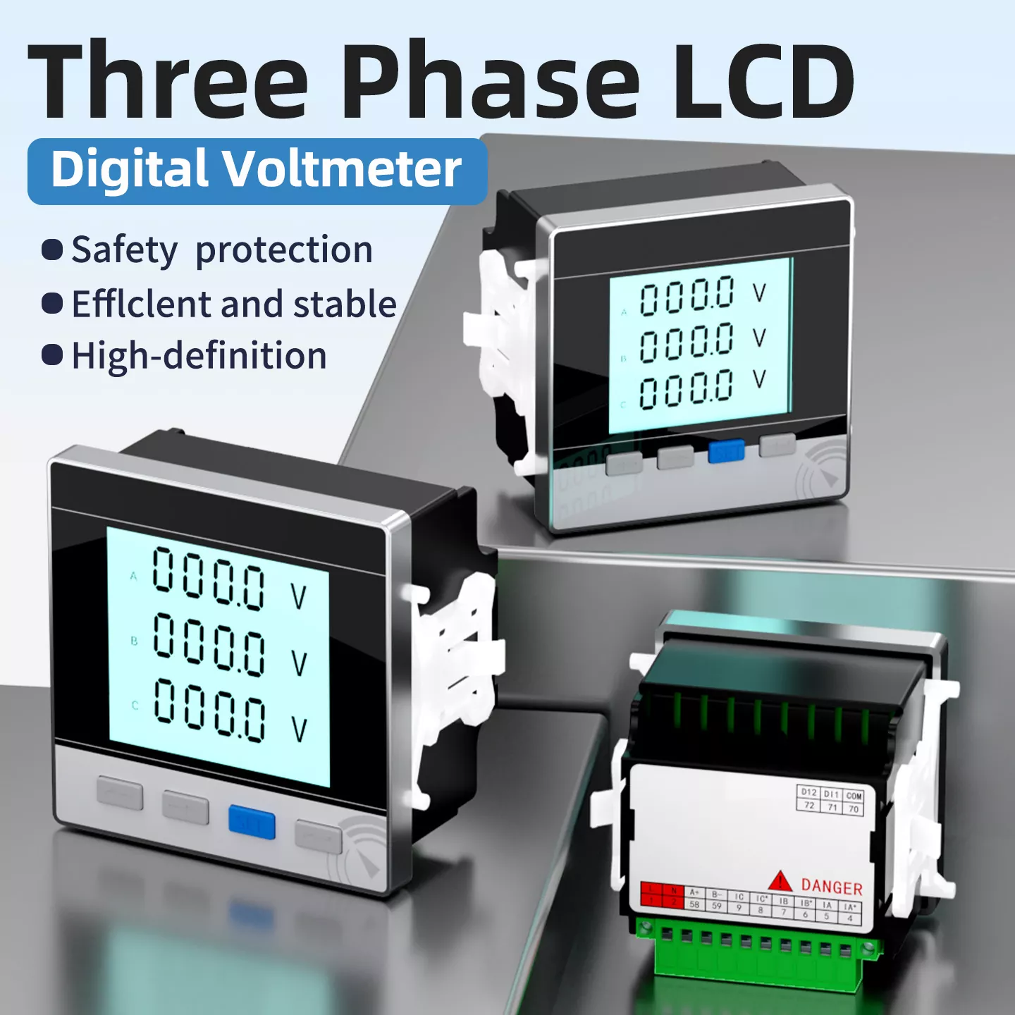 Three Phase LCD Digital Voltmeter